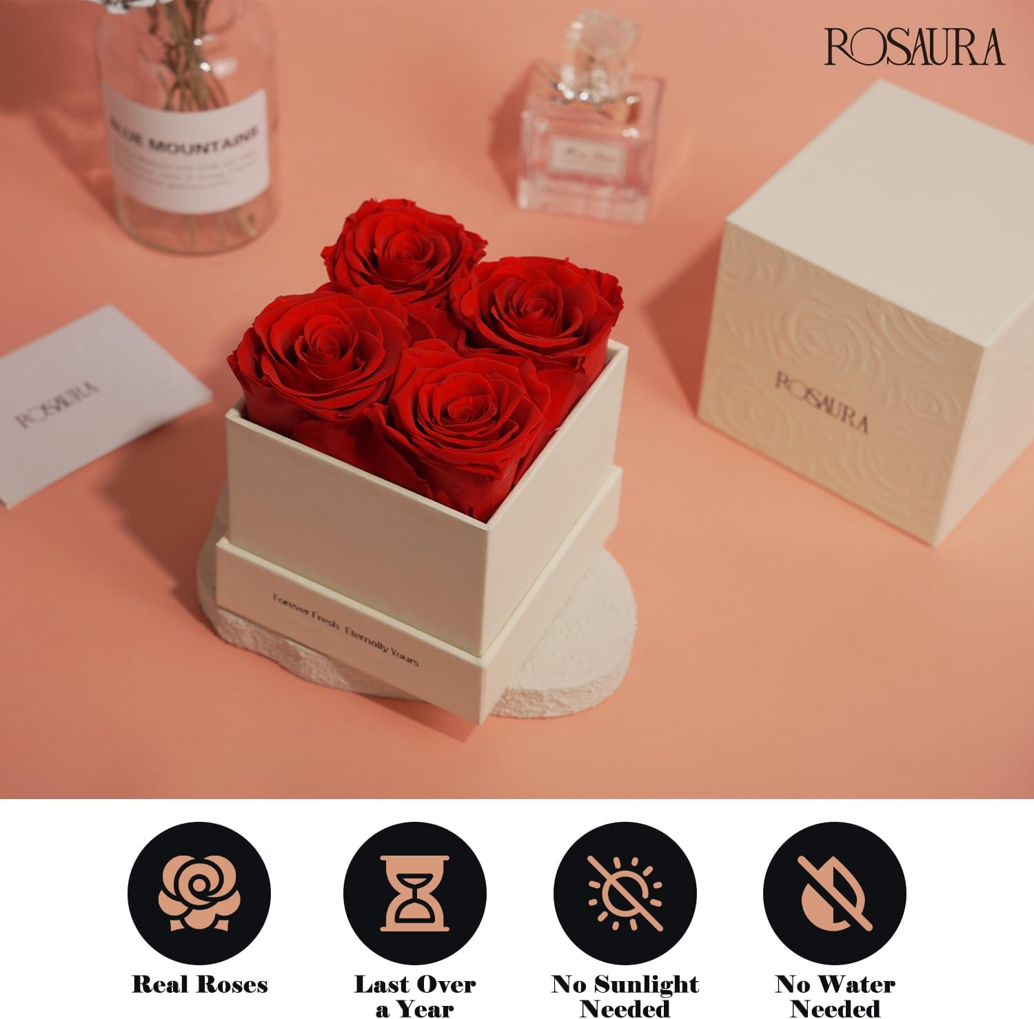 Rose éternelle - Lot de 4 roses Rouge