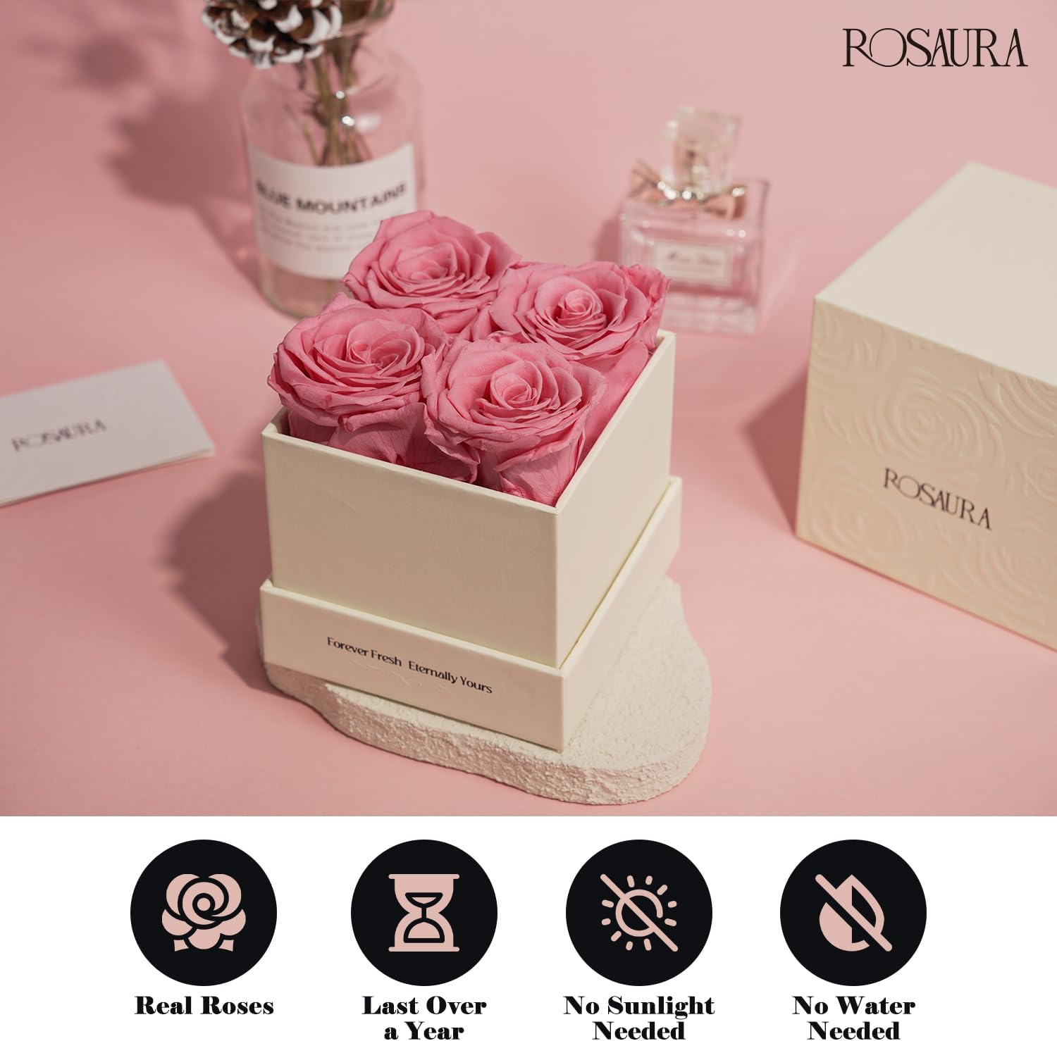 Rose éternelle - Lot de 4 roses Rose