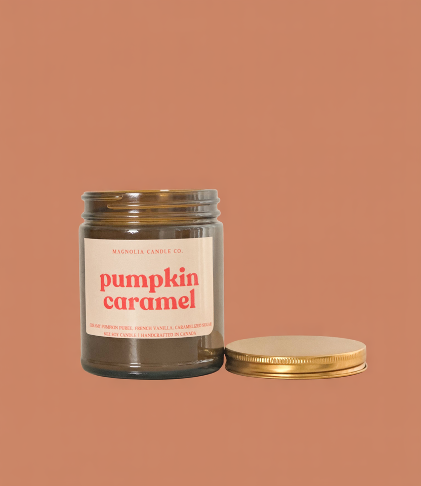 Citrouille Caramel - Bougie d'Automne - Pot Ambre 8oz - Bougies et cires | Ma Boutique Aromatique.