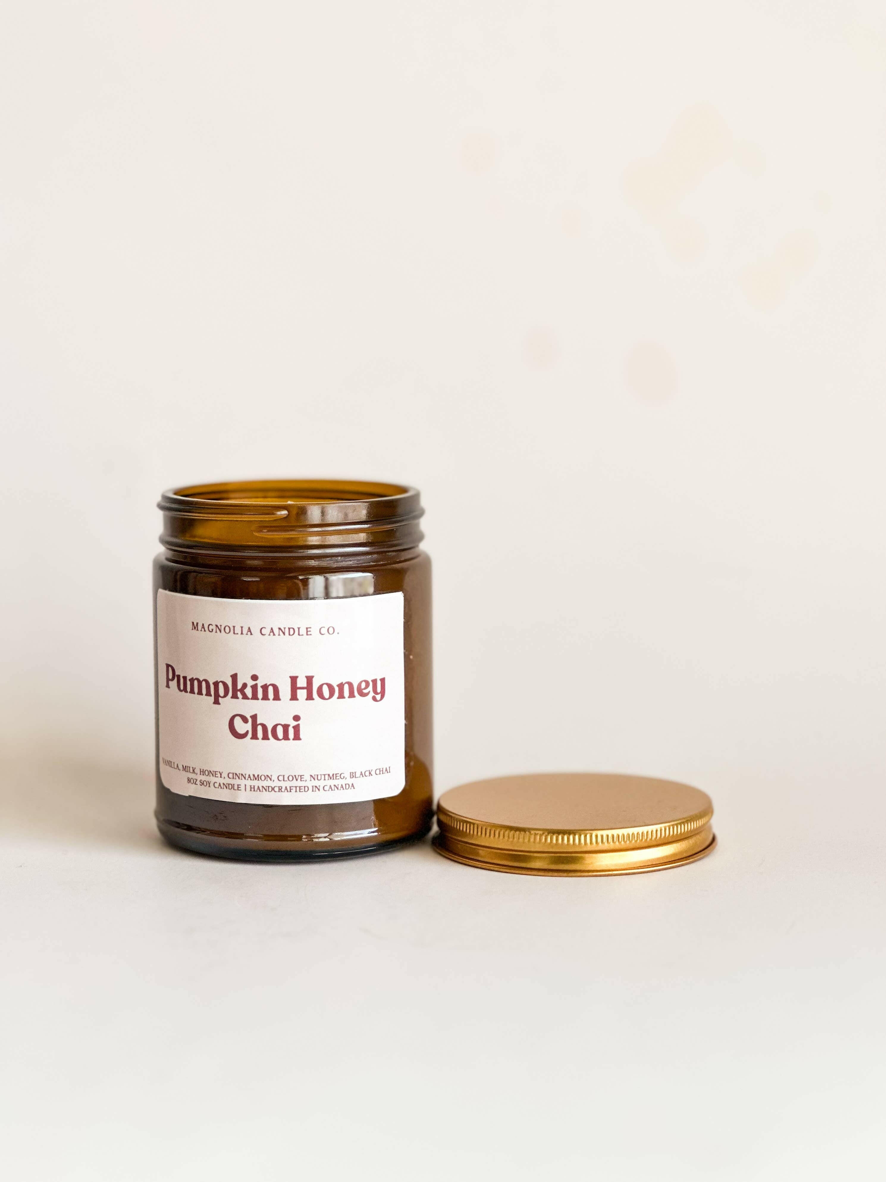 Chai au miel de citrouille - Bougie d'automne - Pot transparent 8oz - Bougies et cires | Ma Boutique Aromatique.