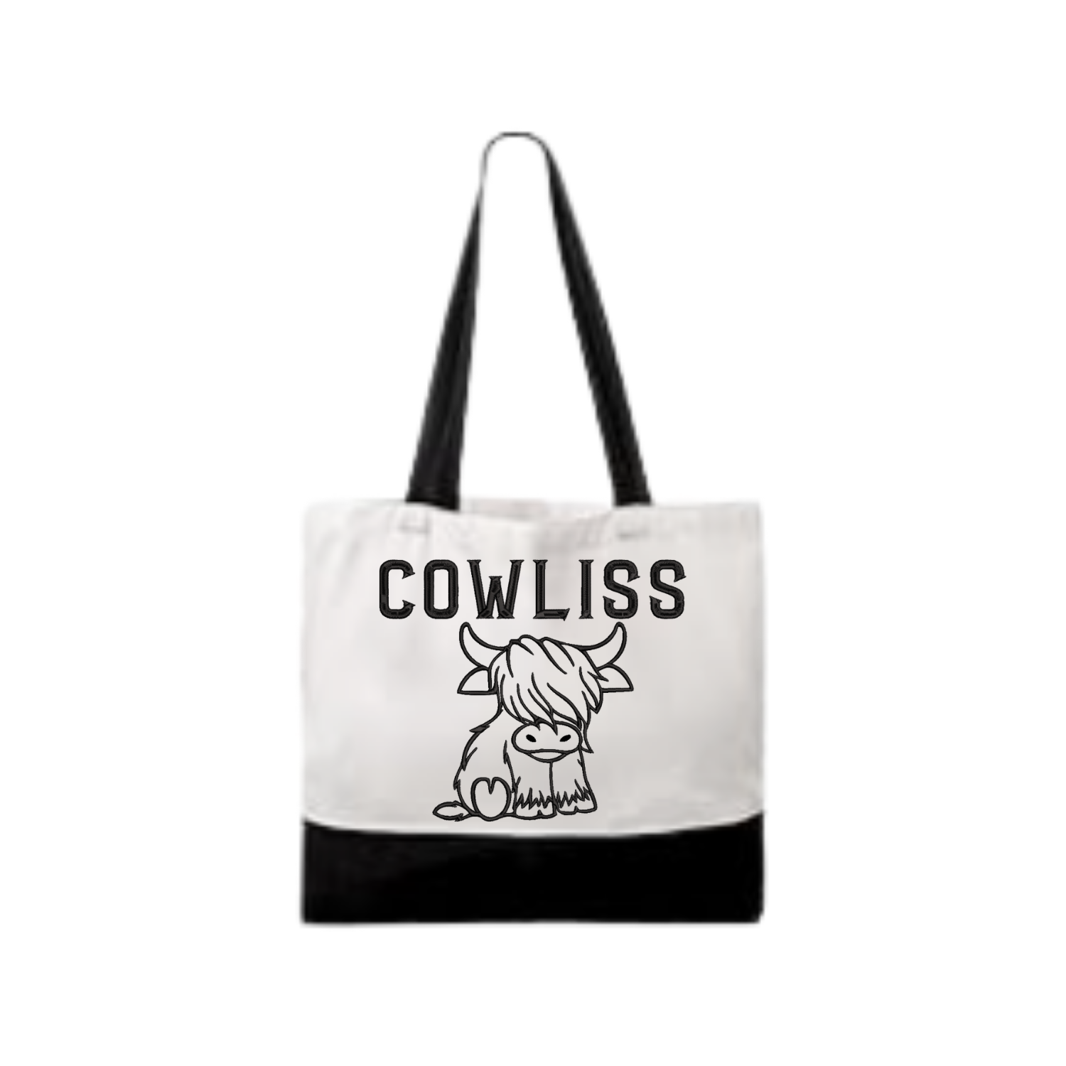 Embroidered Black and White Tote Bag
