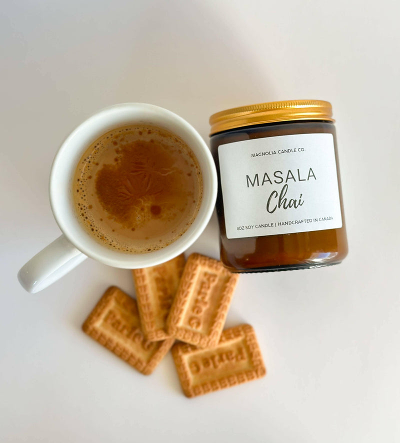 Masala Chai - Bougie en pot ambré 8oz en cire de soja - Bougies et cires | Ma Boutique Aromatique.