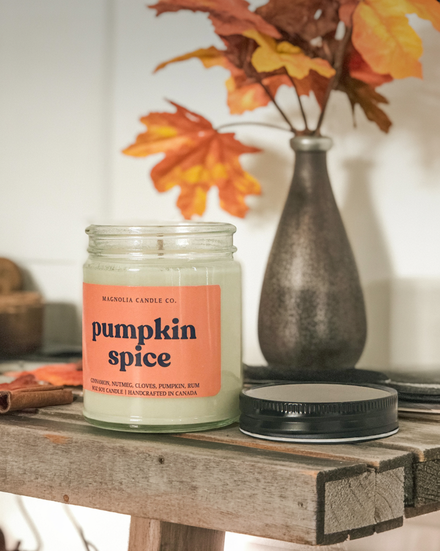 Épice de Citrouille - Bougie d'Automne - Pot Transparent 8oz - Bougies et cires | Ma Boutique Aromatique.