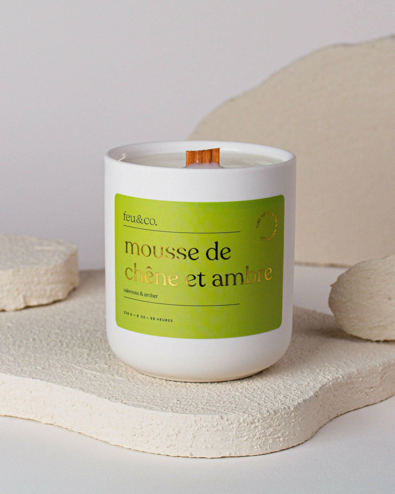 Feu & Co. – Bougie parfumée – Mousse de chêne & ambre | 8 oz – 50h - Bougies et cires | Ma Boutique Aromatique.