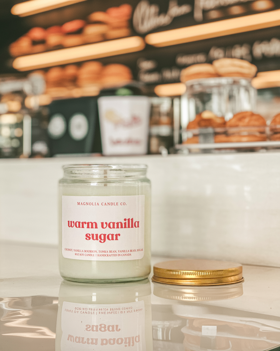 Sucre Vanille Chaud - Bougie d'Automne - Pot Transparent 8oz - Bougies et cires | Ma Boutique Aromatique.