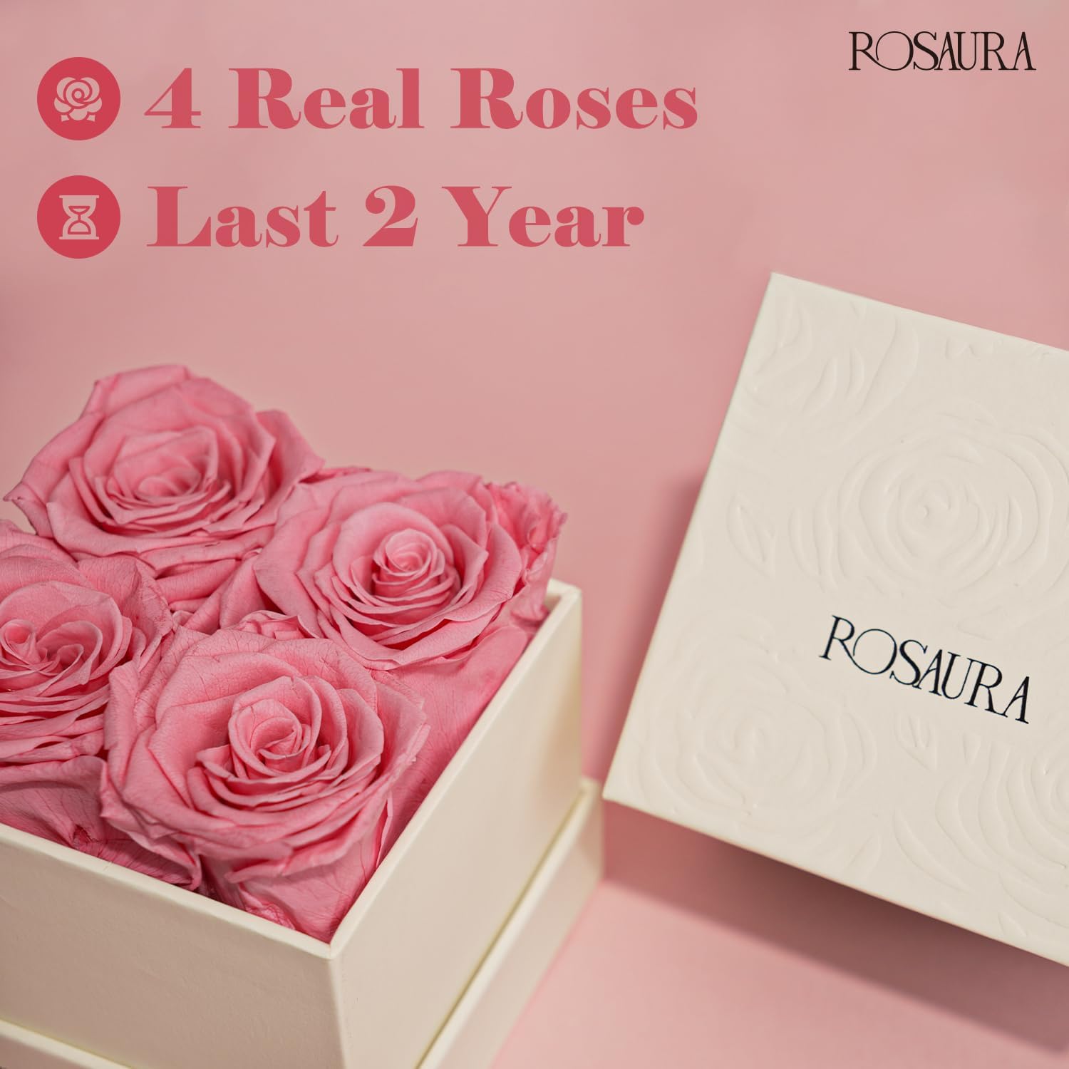 Rose éternelle - Lot de 4 roses Rose