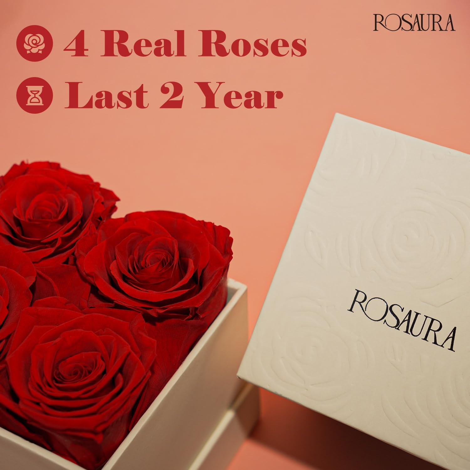 Rose éternelle - Lot de 4 roses Rouge