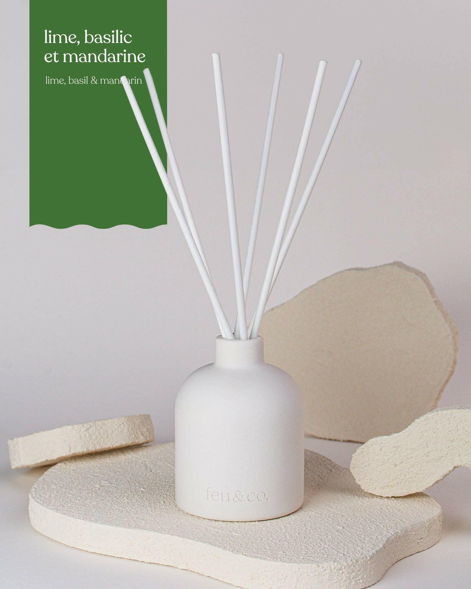 Feu & Co. – Diffuseur à roseaux – Citron vert, basilic & mandarine - Maison et ambiance | Ma Boutique Aromatique.