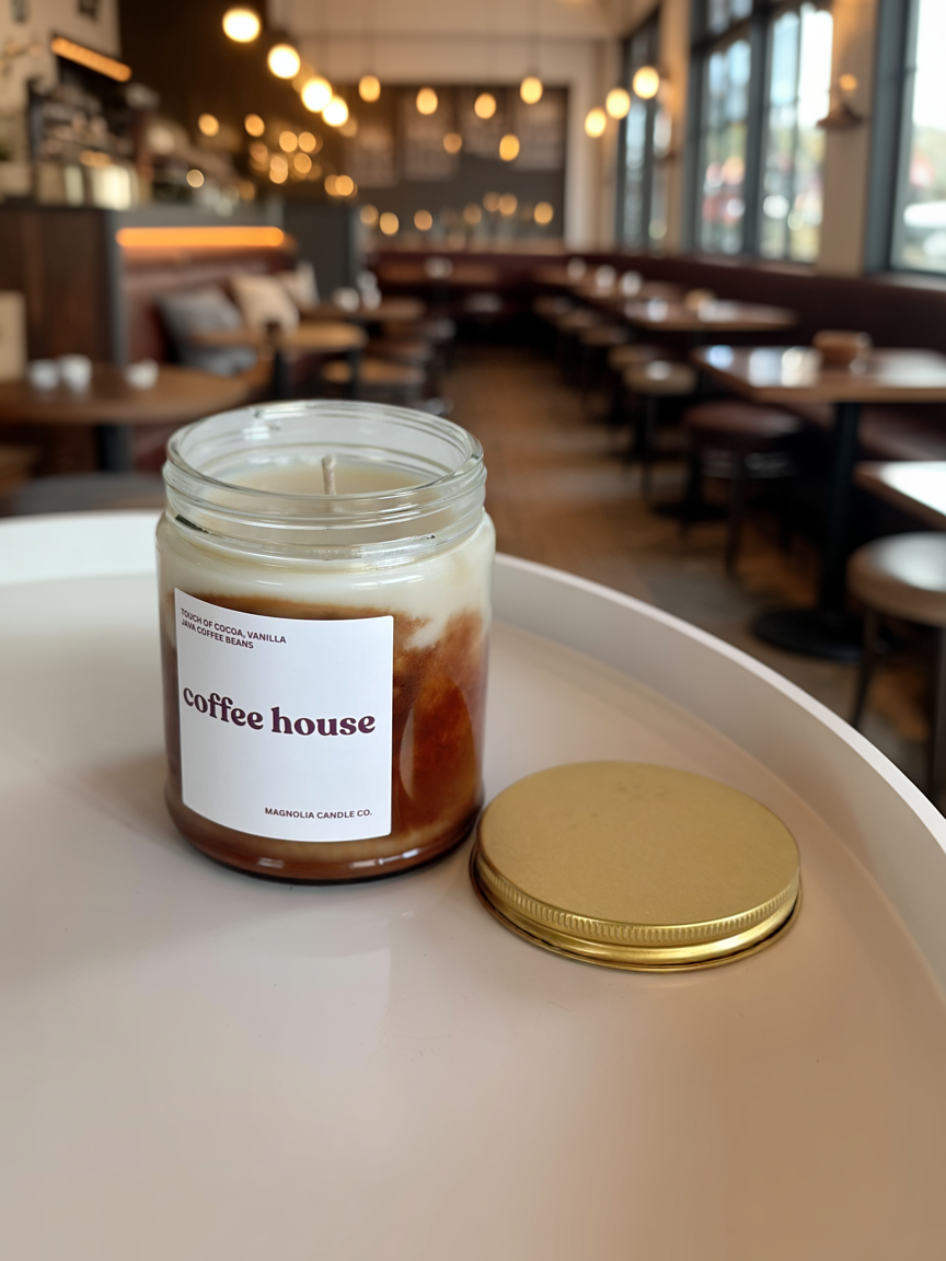 Coffee House - Bougie Latte - Pot Transparent, Bougie de Soja 8oz - Bougies et cires | Ma Boutique Aromatique.