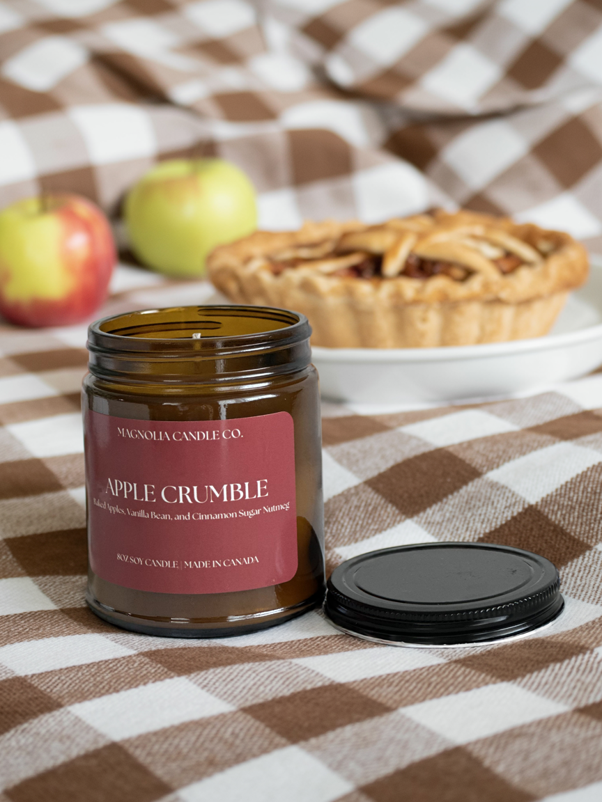 Bougie Crumble aux Pommes - Bougie d'Automne - Pot Ambre 8oz - Bougies et cires | Ma Boutique Aromatique.