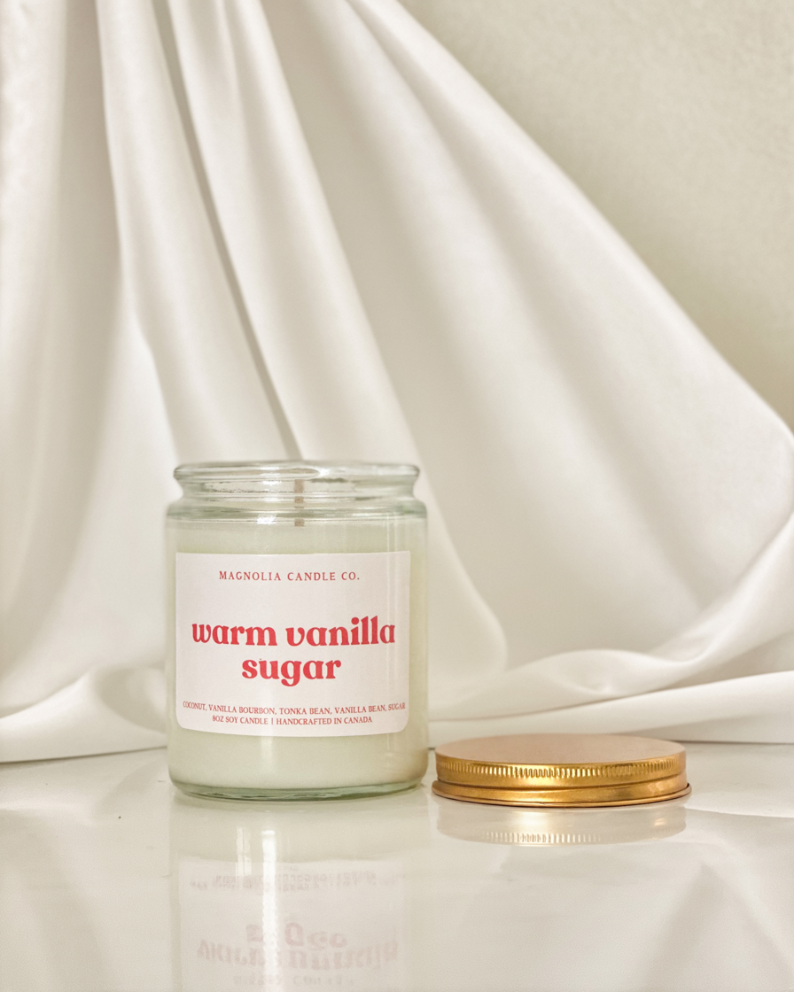 Sucre Vanille Chaud - Bougie d'Automne - Pot Transparent 8oz - Bougies et cires | Ma Boutique Aromatique.