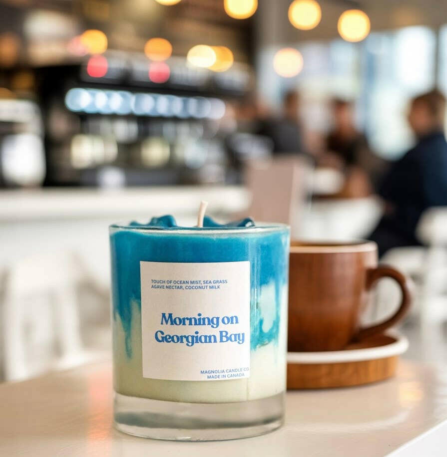 Matin sur la baie Georgienne - Bougie au lait de soja glacé bleu - Bougies et cires | Ma Boutique Aromatique.