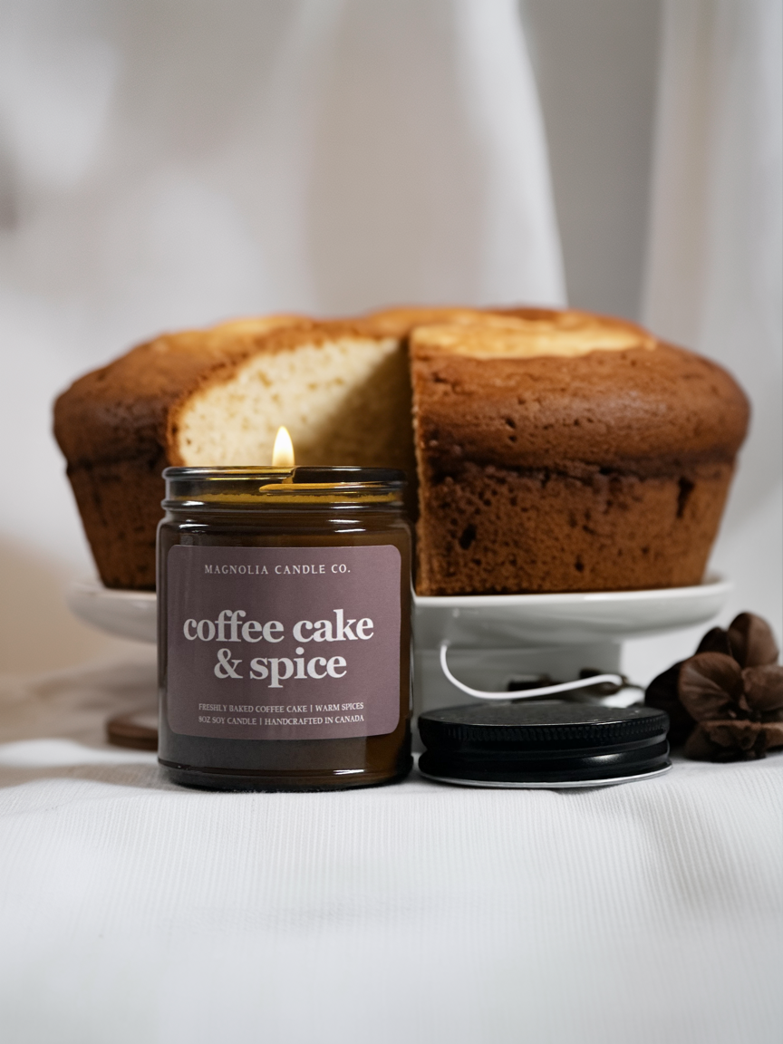 Gâteau au café & épices - Bougie d'automne - Pot ambré 8oz - Bougies et cires | Ma Boutique Aromatique.